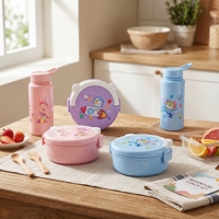 Ensemble boîte à lunch et gourde pour enfants Wishome, motif dessin animé, en PP, avec gobelet, portable, pour l'école et les pique-niques