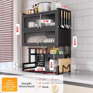 Mueble de Cocina de <span class=keywords><strong>Metal</strong></span> de Doble Nivel de Alta Calidad con Escurridor para Platos y Tazones, Estante de Almacenamiento para Encimera, Diseño Antipolvo - Product Image 6