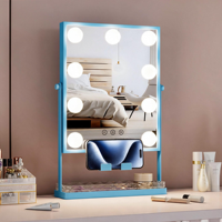 Miroir de maquillage de bureau intelligent carré à 3 couleurs avec écran LED personnalisé, cadre en métal et verre, éclairage intégré