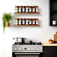 Étagère à épices murale de cuisine en bois rustique améliorée, ensemble de 2 rangements doubles amovibles avec barrière de sécurité, écologique