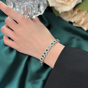 Fashion Jewelry Eco-friendly <b>Copper</b> 4mm Green Jade Cubic Zirconia Tennis <b>Bracelet</b> for Retro Elegant Daily Wear - Product Image 6