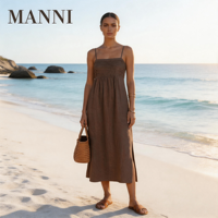 Robe en lin minimaliste blanche, bretelles spaghetti ajustables, plissée, maxi, fluide, élégante, vêtements de créateur haut de gamme