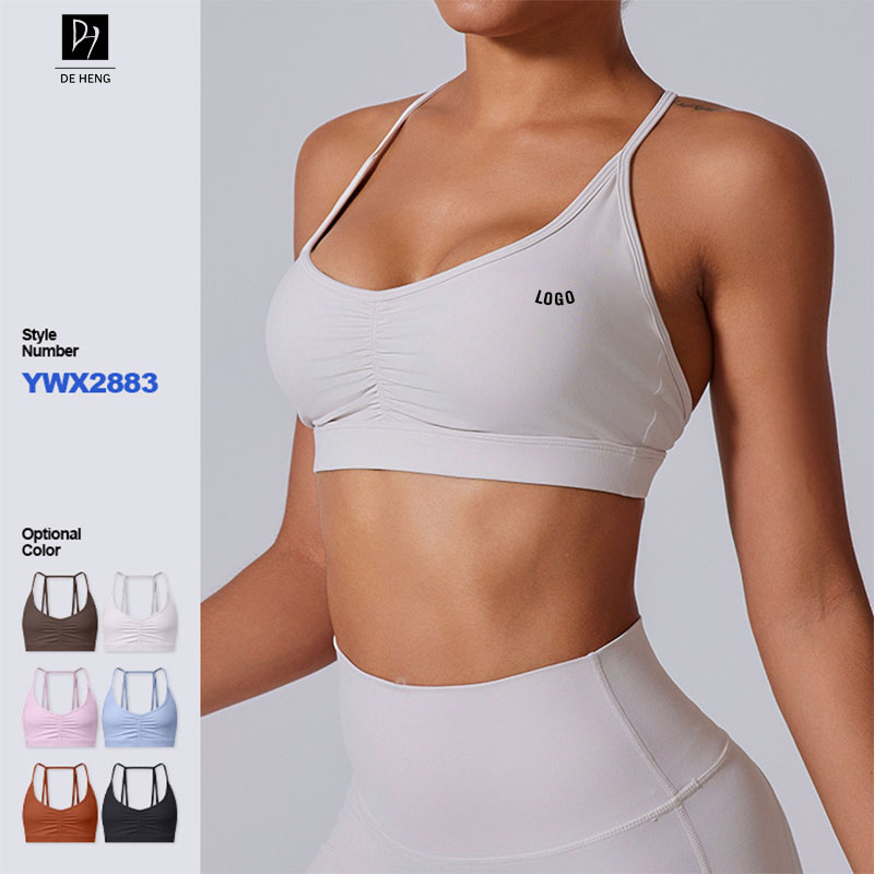 Thin Strap Woman Sports With Logo High Adjustable Thin Strap Padding Sports Yoga Fitness Gym Bra