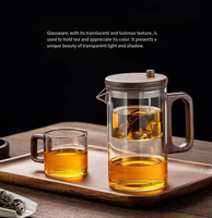 Théière en verre borosilicaté avec infuseur et poignée en noyer-Service à café et thé de style Ins