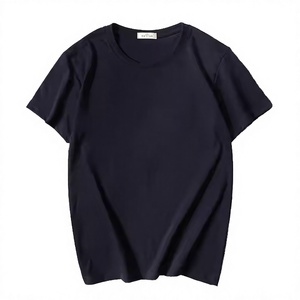 T-shirt en jersey de coton bleu marine à manches courtes et col rond pour homme, coupe classique, couleur unie, style décontracté - Product Image 4