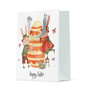 Wholesale Recyclable Easter White Plain Carrier Flower Cute Kraft Gift Paper Bag With Your Own Logo