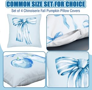 Fundas de Almohada de Tela Mindsoft Coquette Blue Bow de 18x18 Pulgadas - Diseño Navideño Estético de Acuarela para Decoración de Dormitorio y Sala de Estar - Product Image 5
