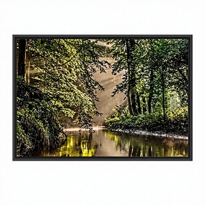 Lienzo Impreso con Paisaje Forestal y Río, Arte Verde, Panel Decorativo, Enmarcado Transparente - Product Image 1