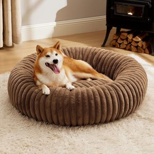 Cute Solid Eco-friendly Donut Dog <b>Cat</b> Pet Bed Warm Winter Nest Anti-Anxiety <b>Plush</b> Sleeping Cushion Multi-size - Product Image 1