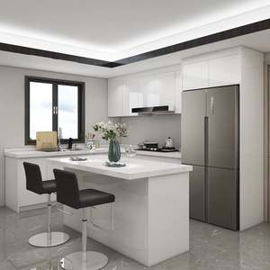 Gabinetes de Cocina con Acabado Brillante Blanco, Puerta Plana, Encimera de Cuarzo Estampado, Estilo Minimalista, Ecológico, Modular para Apartamento - Product Image 1