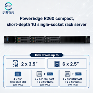 เซิร์ฟเวอร์แบบแร็ค PowerEdge R260 1U ซีพียู Intel Xeon E-2400 ซีรีส์ แรม DDR5 สำหรับเครือข่ายองค์กร รองรับศูนย์ข้อมูล SMB - Product Image 1