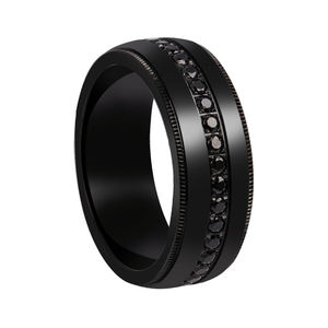 Tizti bijoux <span class=keywords><strong>empreinte</strong></span> digitale gravé au laser damas motif plat hommes alliance pour hommes garçons zircons noirs bague en titane - Product Image 5