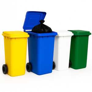 Set Of 4 120 Liter Waste <b>Bins</b> With Wheels <b>Lids</b> And Handles Green White Yellow Blue - Product Image 1