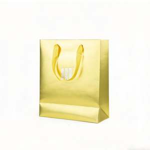 Bolsa de Papel de Color Amarillo con Diseño Personalizado, Asas de Hilo, Reciclable para Compras Minoristas - Product Image 1