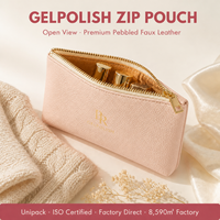 Pochette à monnaie carrée en cuir PU avec logo imprimé personnalisé, fermeture éclair dorée en forme de L, sac d'emballage pour vernis à ongles