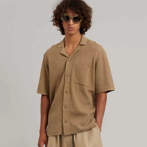 <span class=keywords><strong>Laine</strong></span> pour hommes pour polos pour printemps été couleur unie col ouvert pull tricoté à manches courtes teint uni - Product Image 2