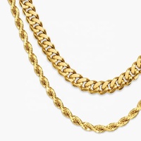 Milskye Nouveau Collier en Acier Inoxydable Plaqué Or 18K, Chaîne Maille Cubaine et Chaîne Corde, Idéal pour un Ensemble de Colliers