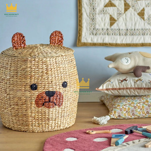 High Quality Water Hyacinth Storage Basket Woven Dog Shape Toy Organizer <b>Bin</b> Cute Kids Nursery Room Laundry Hamper - Product Image 5
