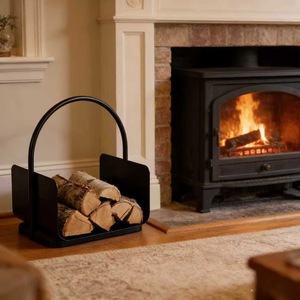 Étagère à bois de chauffage en métal, fer, pour l'intérieur et l'extérieur, rectangulaire, noire, design simple, résistante à l'humidité - Product Image 3