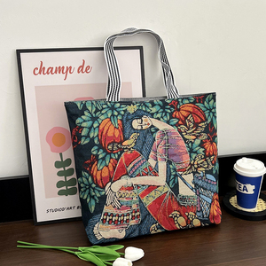 Nouveau sac pour femme, sac à bandoulière en toile brodé rétro-chic, grande capacité - Product Image 4