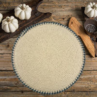Style classique rond Beige Table à manger napperon ensemble décor à la maison tissé à la main naturel raphia papier matériel