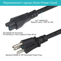 6FT 10A 125V 18AWG/3C approuvé américain US 3 broches prise cordon d'alimentation NEMA 5-15P à IEC C5 câble rallonge américaine