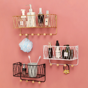 Nordic Living Room Kitchen Free Punching Floating Wall Mounted Storage Organizer Holder Rack Wrought Iron Grid Wall Shelf