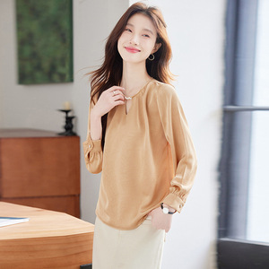 White Women's <b>Satin</b> Shirt Solid Color Long Sleeve Work <b>Blouse</b> Elegant Design - Product Image 4