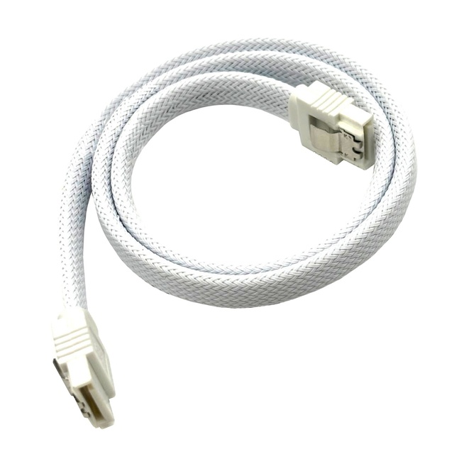 SATA III Cable, 6Gbps Straight HDD SDD Data Cable, SATA 3.0 White Nylon Braided Cable with Locking Latchfor SATA HDD, SSD, CD