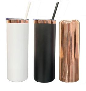 Vaso Térmico Recto y Delgado de 20oz, Blanco y Negro, con Acabado Espejo, Cobre y Dorado, Aislamiento al Vacío, para Café, Compatible con Láser Holográfico, Modelo RTS de EE. UU. - Product Image 1