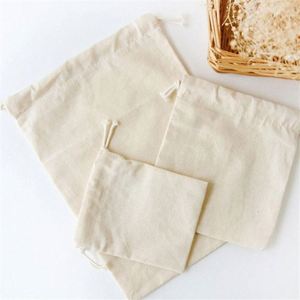 Custom Eco Friendly Organic Muslin Cotton Pouch Promotional Small <b>White</b> Calico Cloth Canvas Drawstring <b>Bag</b> With Logo Printed - Product Image 3