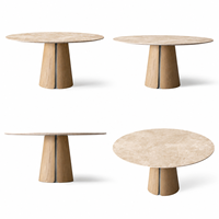 Table de salle à manger ronde de luxe moderne de 71 pouces avec plateau en pierre, grande table circulaire avec base en bois massif pour projet de villa ou d'hôtel