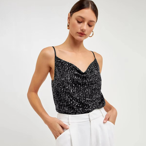 D & M femmes décontracté été paillettes hauts <span class=keywords><strong>Mature</strong></span> Sexy col en v gilet sans manches fête hauts lâche tricoté dos nu gilet pour quotidien Club - Product Image 1
