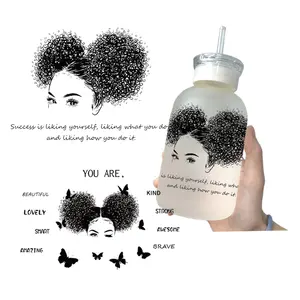 Black Inspirational Slogan Series Cup Packaging Transfer Sticker 20oz 16oz Girl Silhouette UV DTF Sticker Transfer For Cup