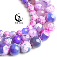 Perles rondes en pierre naturelle Zhe Ying ZY-Fire Dragon Veins Agates multicolores pour bracelet DIY, pierres en vrac, agate de feu pour la fabrication de bijoux