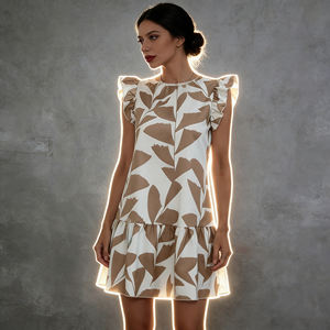 Robe décontractée d'été pour femme, imprimé floral, sans manches, à volants, ourlet étagé, coupe trapèze, longueur genou, écologique, ODM, personnalisable - Product Image 2