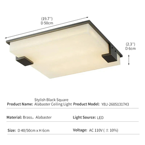 Alabaster Ceiling Lamp Natural Brass Modern Luxury Square Flush Mount Bedroom Entryway Hotel Villa Factory Custom - Product Image 3