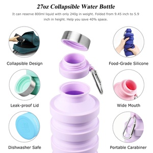 Carabiner Reusable Silicone Foldable <strong>Water</strong> <strong>Bottles</strong> Gym Camping Hiking Portable Leak Proof Sports <strong>Water</strong> Collapsible <strong>Water</strong> <strong>Bottle</strong> - Product Image 2