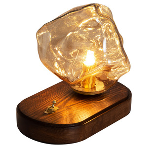 Nordic Design Retro Style Table Lamp Bedroom Bedside Wooden Art Ice <b>Cube</b> Small Desk Study Reading Night <b>Light</b> Retro Style Design - Product Image 4