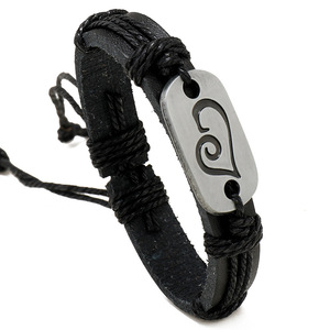 Bracciale <span class=keywords><strong>in</strong></span> <span class=keywords><strong>pelle</strong></span> nera artigianale-Design semplice con vari modelli gioielli da polso da uomo - Product Image 6