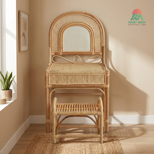 Nhat Minh Rattan Kids <b>Dressing</b> <b>Table</b> Set <b>With</b> Mirror And Stool Tropical Style Durable Furniture - Product Image 3