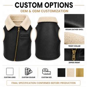Black Leather <b>Dog</b> Vest With Fleece Lining Classic Winter Pet <b>Clothes</b> for <b>Dogs</b> - Product Image 2