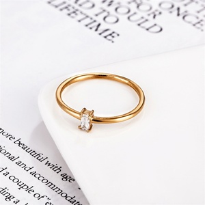 Classic square Gemstone <b>Crystal</b> Engagement Finger <b>Rings</b> Gold Stainless Steel <b>Ring</b> Women Jewelry - Product Image 2