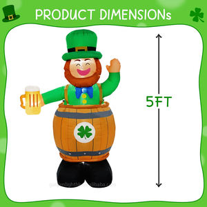 Decoración Inflable para Jardín con Luz LED Impermeable para el Día de San Patricio, Duende de 1.5 Metros con Vaso de Cerveza, Alimentado por CC - Product Image 2