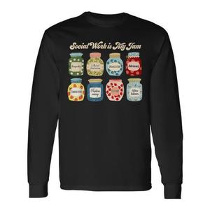Camiseta de manga larga con estampado digital de cuello redondo unisex para trabajadores sociales y consejeros escolares, Social Work Is My Jam - Product Image 1