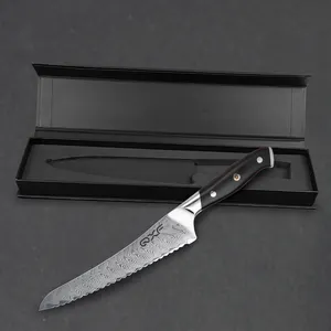 High End Patent Design Damascus Steel 8 Inch Bread Slicing Knife Serrated Bread Knife With G10 Handle