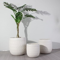 Set Pot Bunga Fiber Clay 3 Ukuran Permukaan Bergelombang Embos, Pot dan Planter Custom untuk Dekorasi Rumah dan Taman, Cocok untuk Tanaman Monstera dan Palem