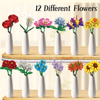 12 en 1 fleur brique bouquet fleur blocs de construction ensemble avec rose construction ensemble bricolage mini bloc fleur briques pour les filles