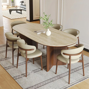 Bắc Âu Retro 6 chỗ ngồi bàn ăn ghế đặt thiết kế hiện đại Gỗ Óc Chó với ghế cho nhà bếp và nhà hàng đồ nội thất - Product Image 1