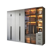 Armoire à portes vitrées à fermeture douce avec éclairage LED, armoire combinée à portes battantes, meuble de chambre à coucher avec rangement à tiroirs